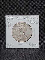 1938 D Key Date Walking Liberty Half Dollar