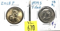 x2- Dollar coins: 1979-S, 2018 -x2 dollars -Sold