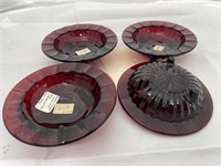 4 Ruby Red Ash Trays