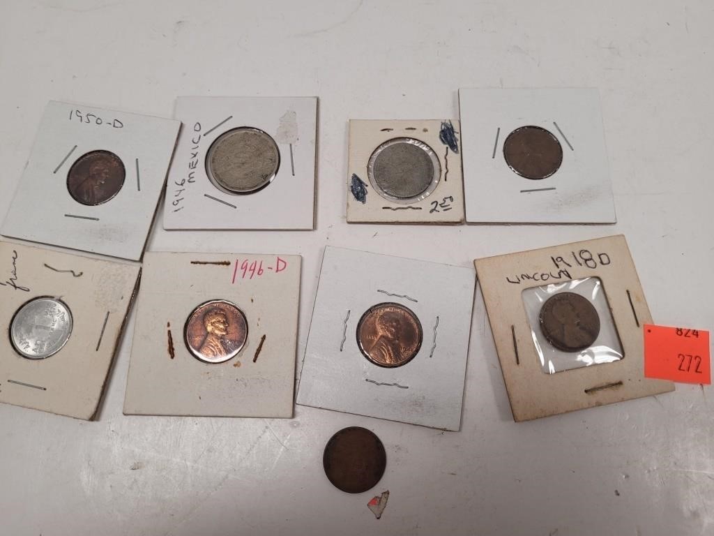 1866 5 Cent Piece ~1950 D Penny ~1946 10 Centavos
