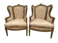 2 FRENCH GOLD DECORATED WINGBACK CHAIRS
