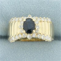 Natural Sapphire and Diamond Ring in 14k Yellow Go