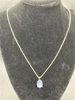 14k gold necklace w/ 14k gold blue stone mounting