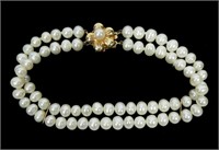 14K Yellow 7.5" double strand pearl bracelet with