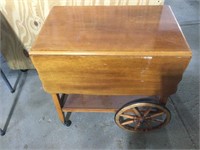 Drop leaf rolling wooden tea cart, 28”T x 29”L