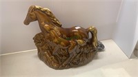 Vintage horse TV lamp - 1960s brown ceramic horse