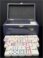 50+ Dominos in Blue Case VTG