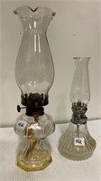 2 Oil Lamps (tallest 6"H plus 7" Chimney)