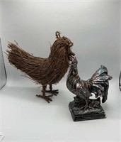 2 Rooster Statues-Thatch Wood One etc