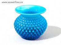 Vintage Blue Glass Hobnail Vase 5" tall