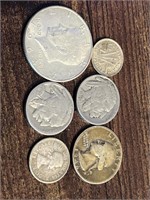 6 Miscellaneous Coins /1964 Kennedy Half Dollar