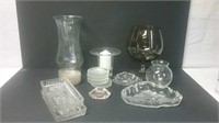 Various Glass Lot,Includes Vases, Candle Holders