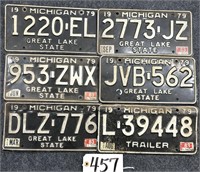 6 Michigan 1979 License Plates