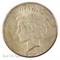 1927 Silver Peace Dollar - Toning (AU+)