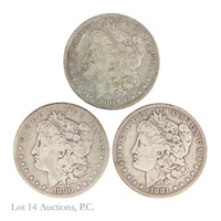 1880s, 1881o & 1881s Silver Morgan Dollars (3)