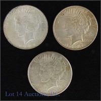 1922 P,D,S Silver Peace Dollars (3)