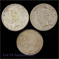 1924-S & 1925-S Silver Peace Dollars (3)