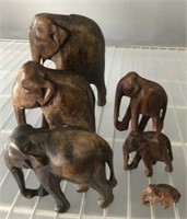CARVED WOODEN ELEPHANT FAMILY