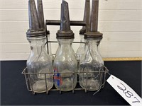 Glass Oil Bottles w/ Spouts & Carrying Rack