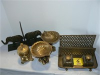 BRASS HOME DÉCOR: ELEPHANT BOOKENDS, INKWELL,