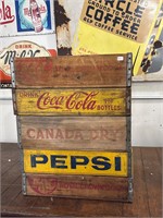 STACK OF 5 MIXED WOODEN SODA POP CRATES