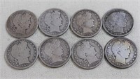 Lot of 8 barber half dollars