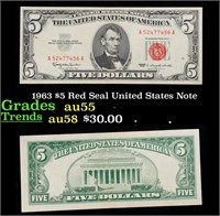 1963 $5 Red Seal United States Note Grades Choice