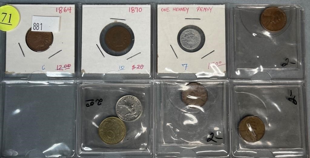 (8) Coins including : 1864, 1870 Indian Head Cents