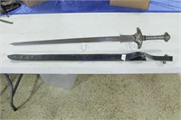 Decorative 2-Handed Sword in Leather Sheath