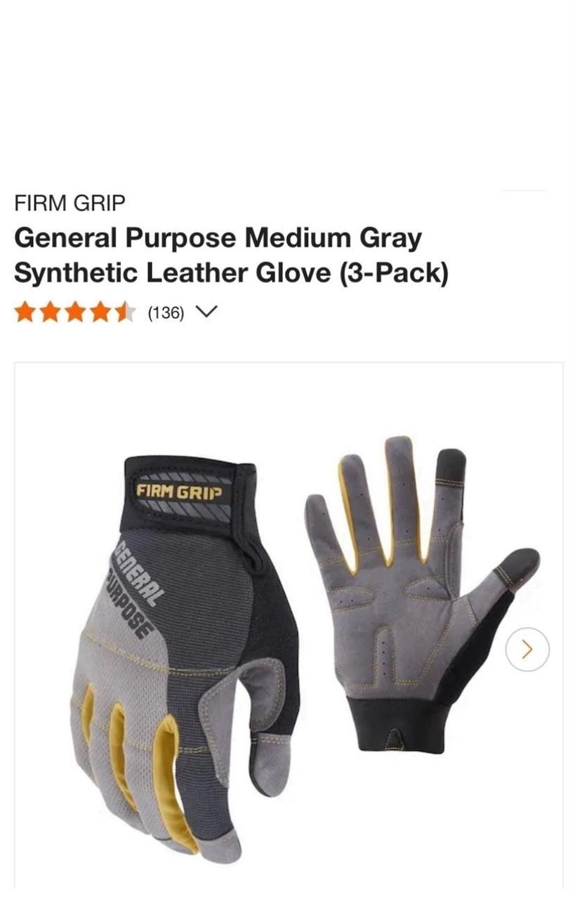 Medium Gray Synthetic Leather Glove (3-Pack)