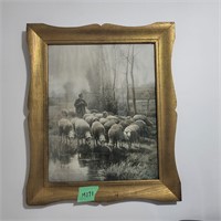 M171 Vintage Black n white Man and sheep