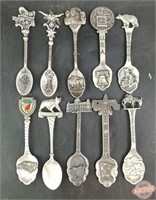 Lot of 10 Pewter Souvenir Spoons