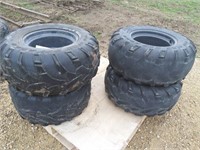 Four 25 x 10.00 - 12 ATV tires & rims