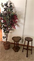 Vintage side table, plant stand, artificial tree