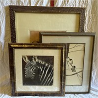 Framed Elephant, Zebra & Bird Paintings