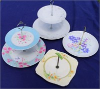 4 floral sandwich plates with metal handles