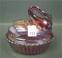 Westmoreland Red Covered Swan Candy Dish