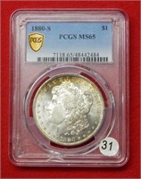 1880 S Morgan Silver Dollar PCGS MS65