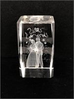 Vintage crystal glass Couples in Love 3D cube