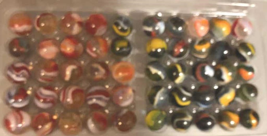 Tray of 40+ Vintage Marbles