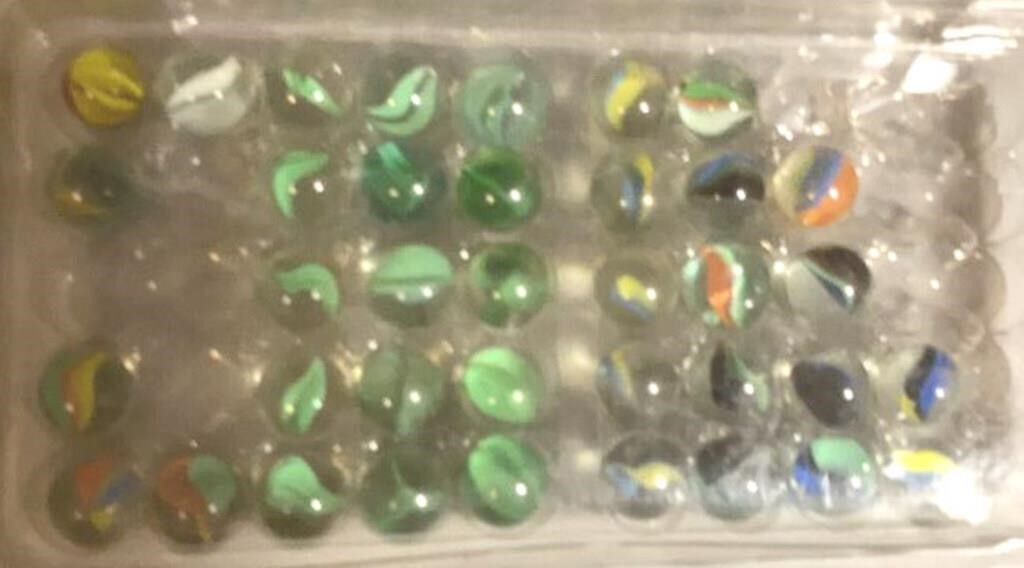 Tray of 40+ Vintage Marbles