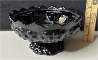 Vintage Fenton Black Glass Hobnail Candle Bowl