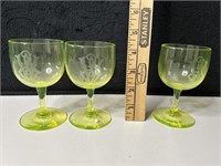 Vaseline Glass Wine Glasses (3)
