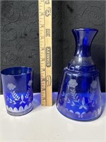 Bohemian Glass Cobalt Blue Carafe & Tumbler