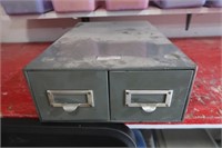 2 DRAWER METAL FILE BOX W MISC ITEMS INSIDE