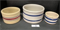 Banded Roseville Short Stoneware Crocks.