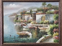 Large Mediterranean Scene Giclee Framed Art
