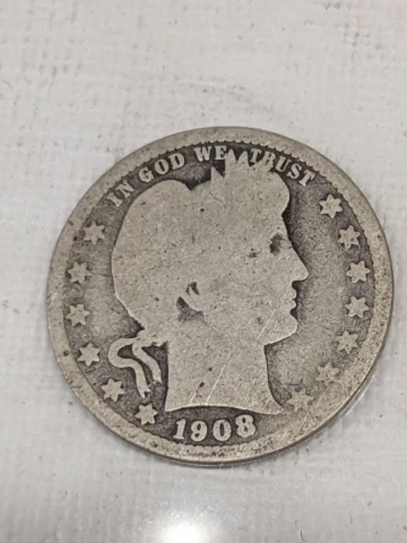 1908 D BARBER QUARTER