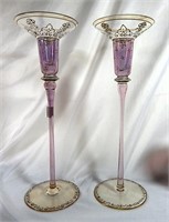 Antique 12 1/8" Glass Candlestick Holders Lavender