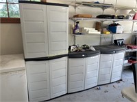 (3) Plastic Patio Storage Cabinets W/ Contents